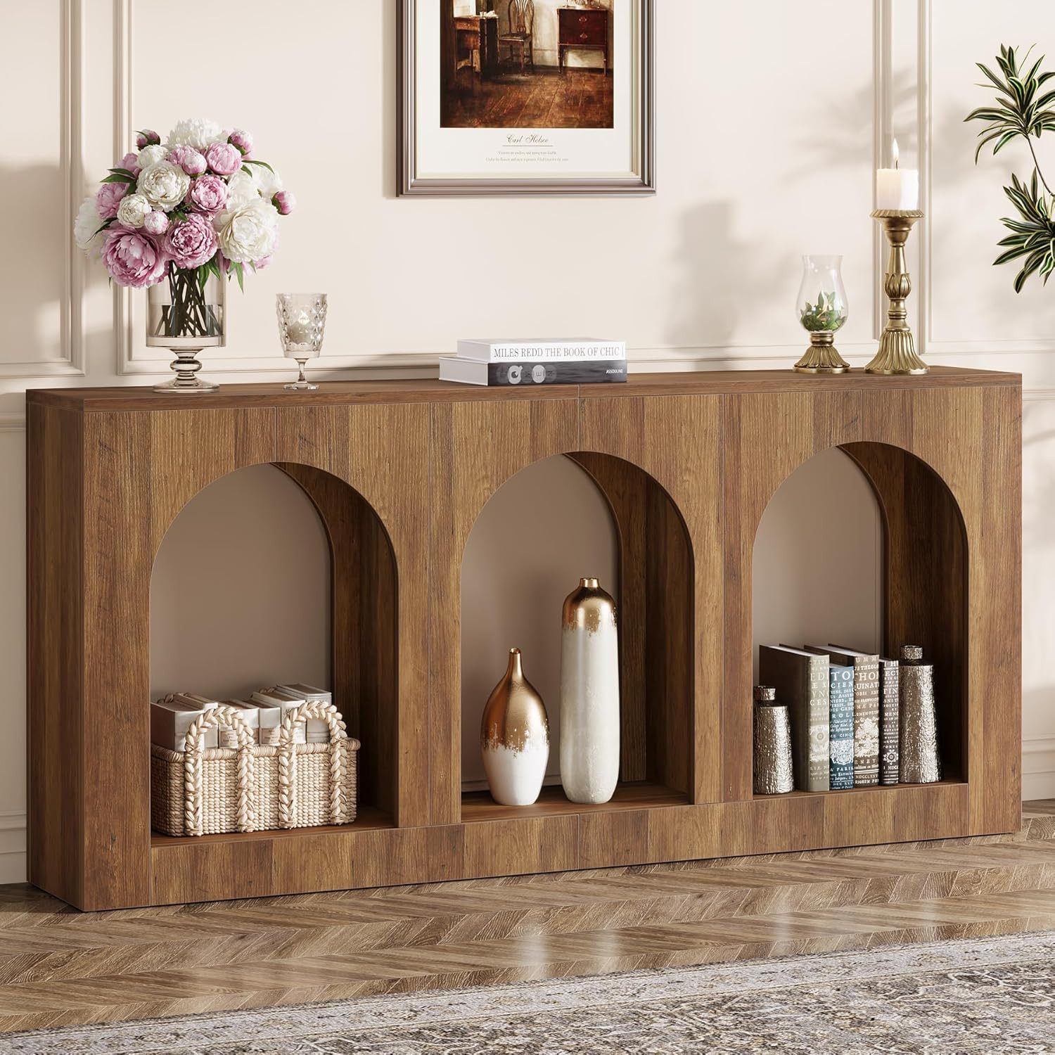 Tribesigns 70.9" Console Table with Storage, Wood Entryway Entry Table with 3 Arched Shelves for ... | Amazon (US)
