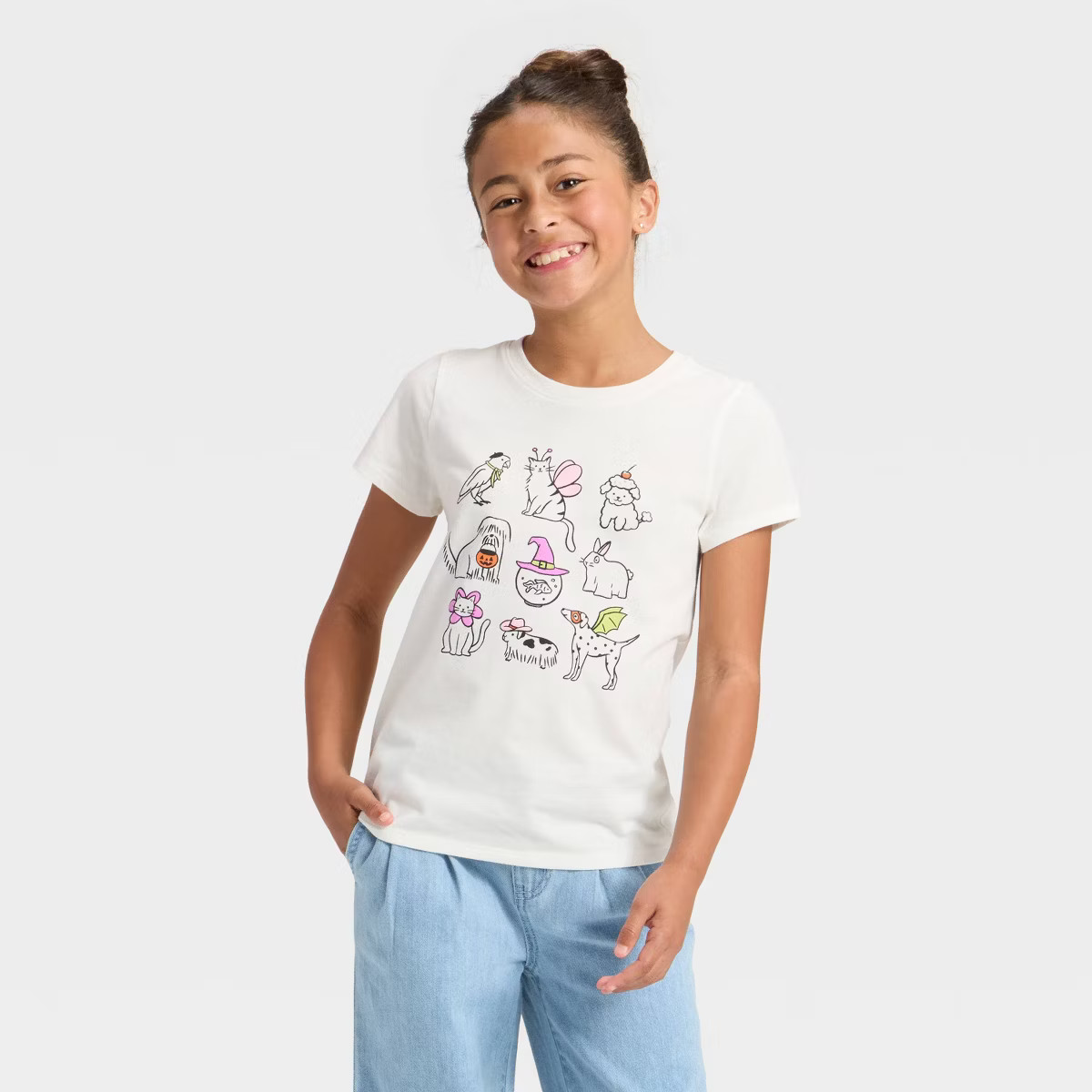 Girls' Short Sleeve Halloween Graphic T-Shirt - Cat & Jack™ - Cream | Target