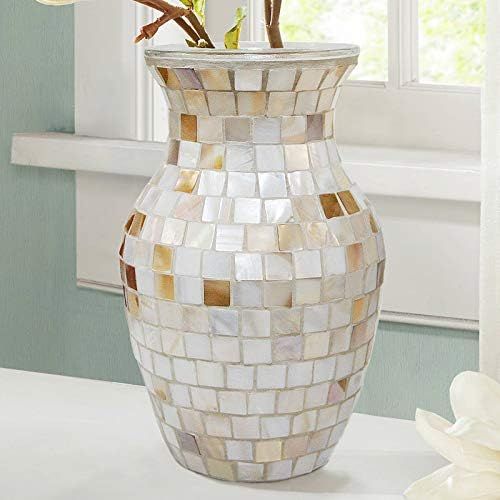 SHMILMH White Glass Vases for Flowers, Unique Handmade Natural Shell Vase, Rustic Mosaic Vases for B | Amazon (US)