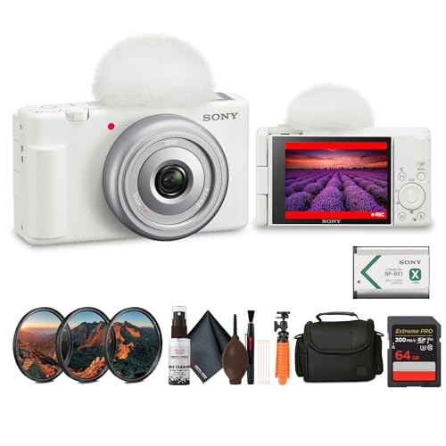 Sony ZV‑1F/W Vlog Camera in White | 20.1 MP 1‑Inch Exmor RS Sensor Compact Creator Camera (White) (ZV1F/W) + Filter Kit + 64GB Card + Card Reader + Bag + Flex Tripod + Cleaning Kit | Amazon (US)