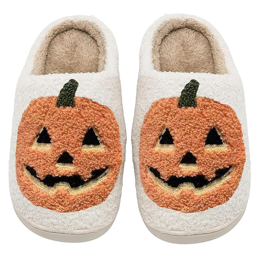 Halloween Pumpkin Slippers for Womens Mens Plush Warm Spooky Lantern Pumpkin Slippers House Shoes | Amazon (US)