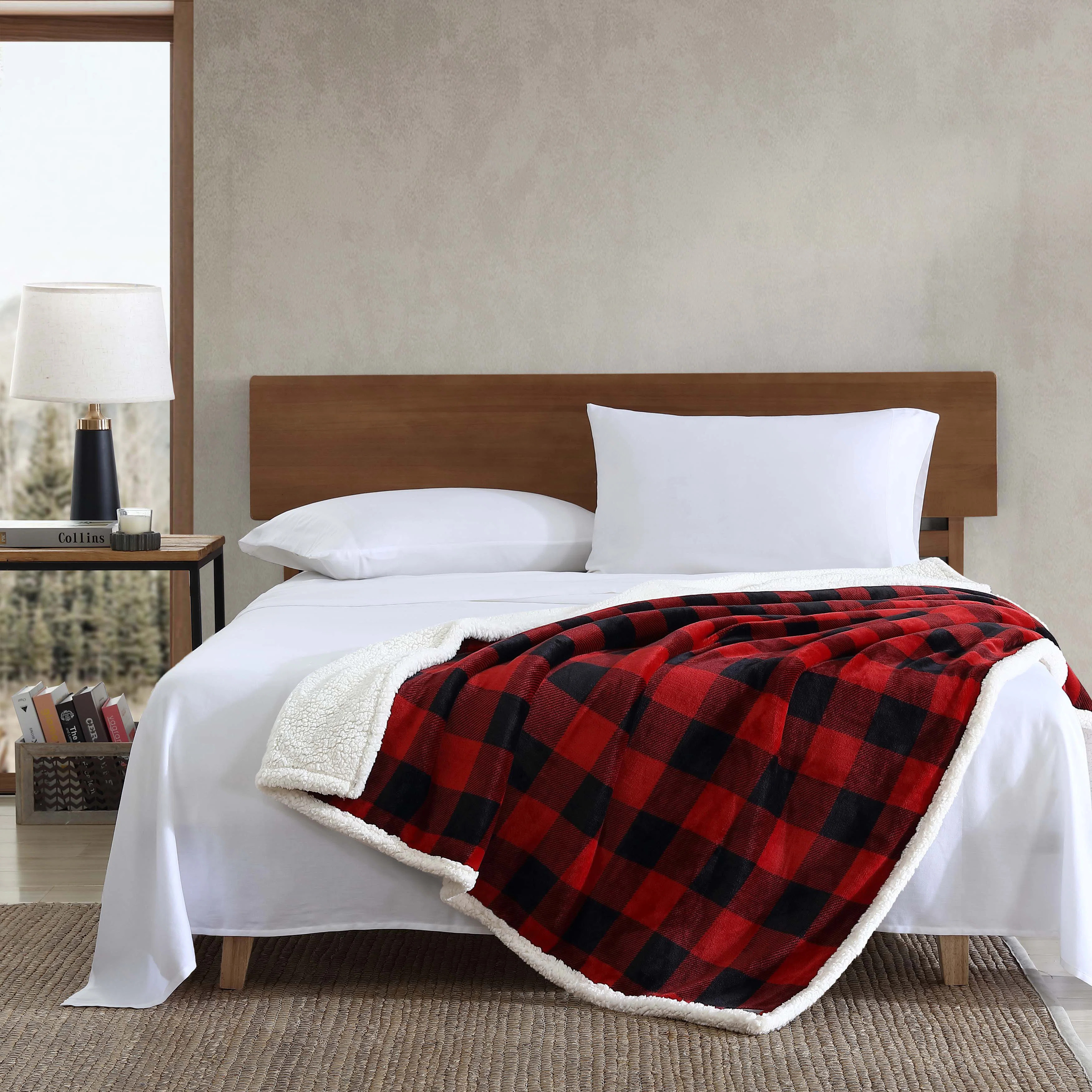Eddie Bauer Cabin Plaid Flannel/Sherpa Throw Blanket | Wayfair North America