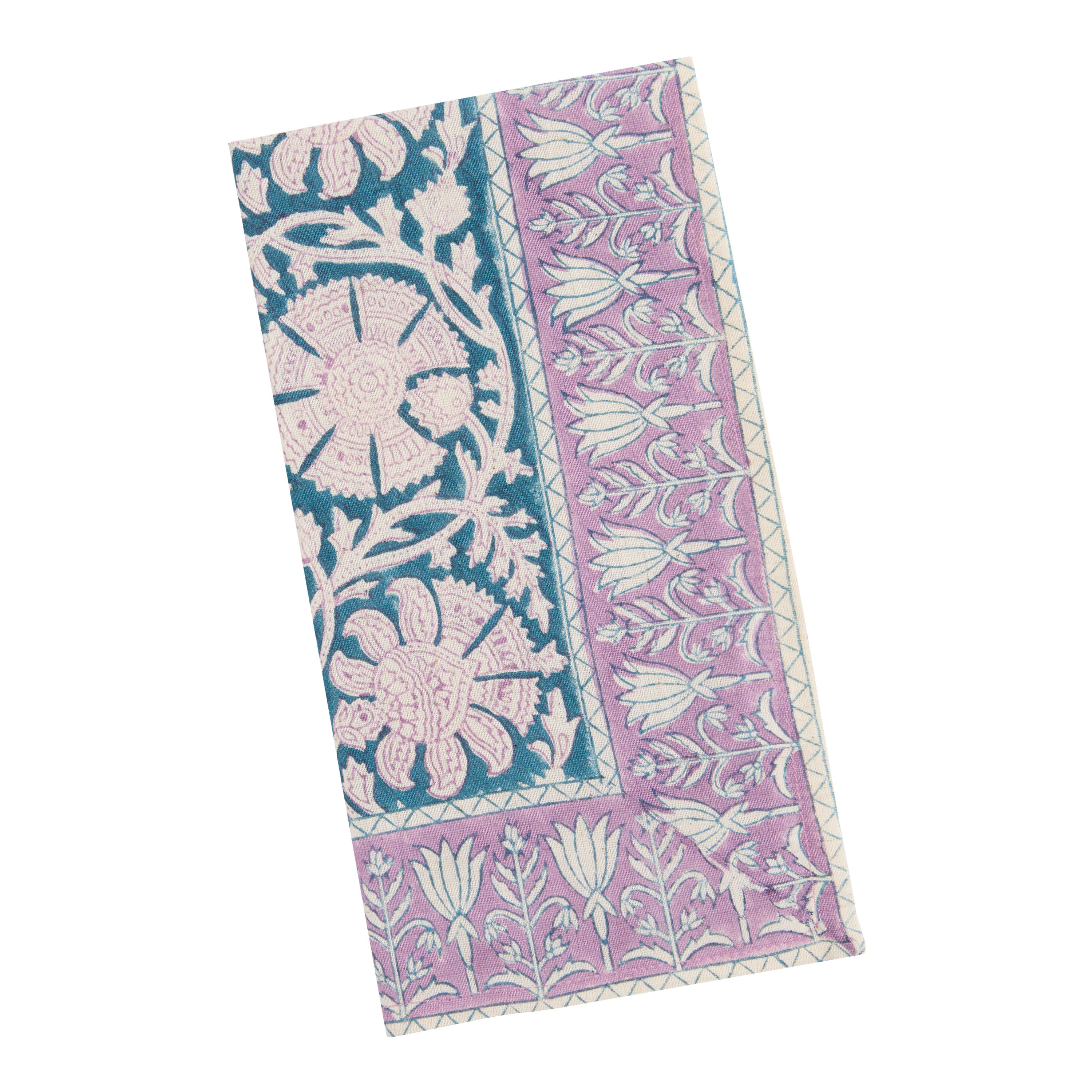 Blue and Purple Floral Border Block Print Napkin | World Market