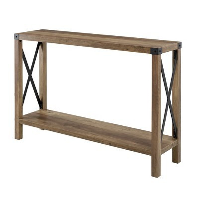 Sophie Rustic Industrial X Frame Entry Table Rustic Oak - Saracina Home: Laminated, Steel Hardware, Fixed Shelf | Target