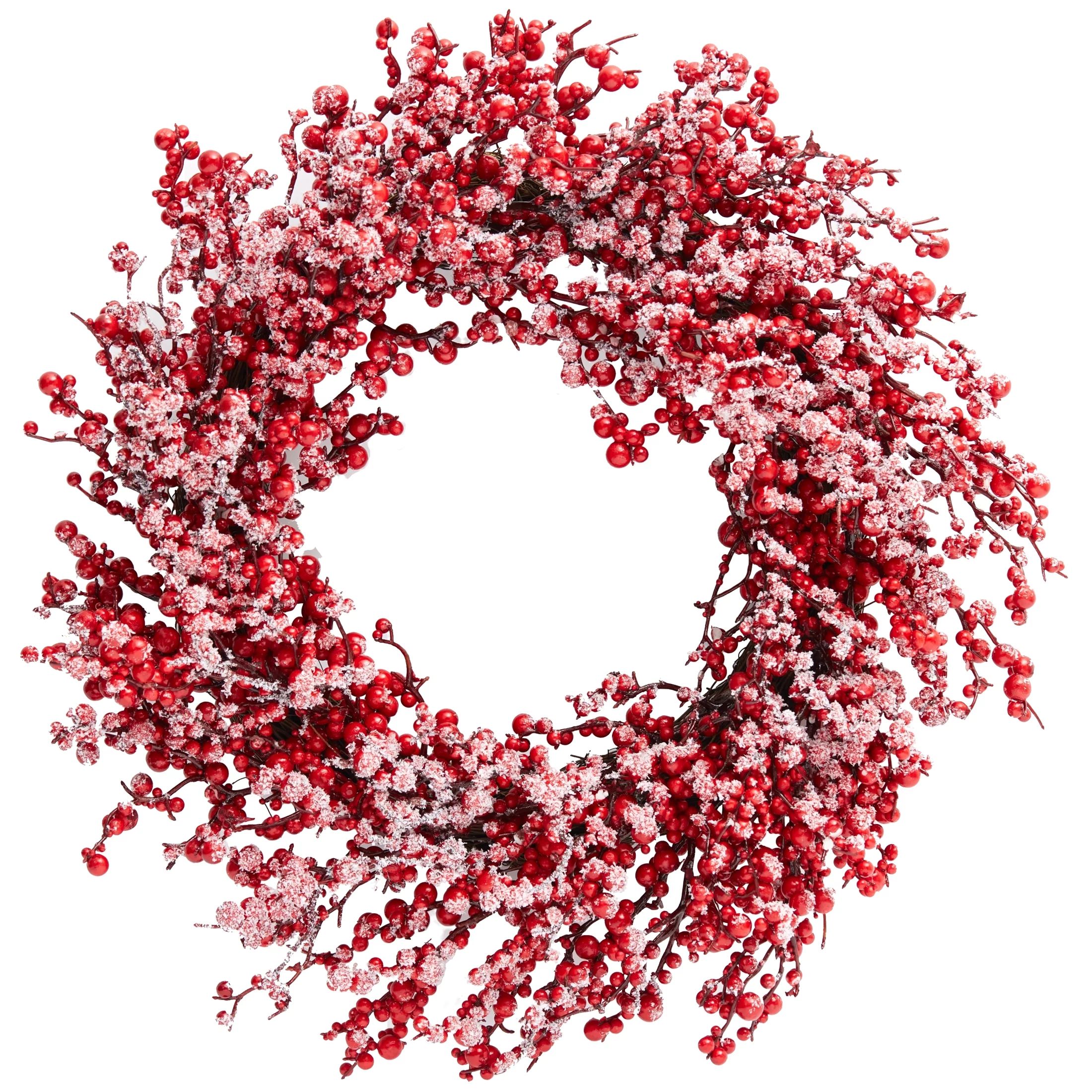 Holiday Time Snow Frosted Red Berry Christmas Wreath, 22-Inch - Walmart.com | Walmart (US)