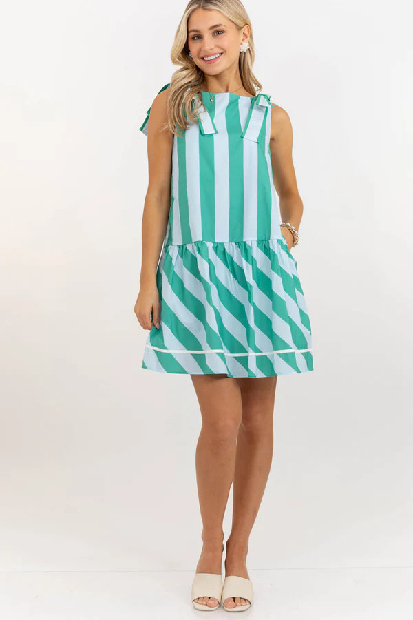 Slow Days Green Striped Boat Neck Dress | The Mint Julep Boutique