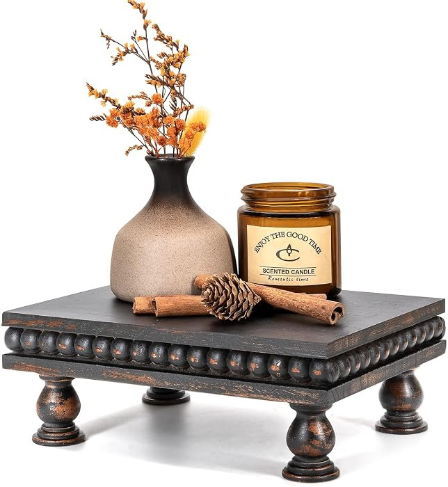 EOSAHR Wood Riser with Beaded: Pedestal Stand for Kitchen Decor, Old Black | Amazon (US)