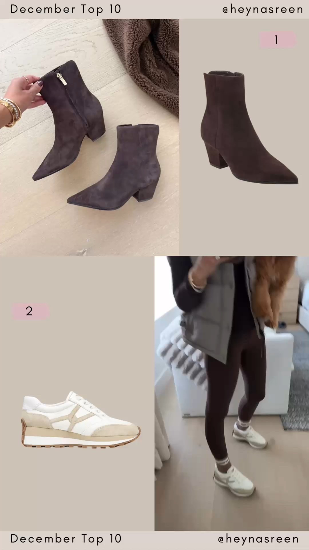 December Top 10:
#1: Marc Fisher booties in brown suede, TTS and they are so comfortable! 
#2: Veronica Beard sneakers, TTS and love that they are a slip-on.