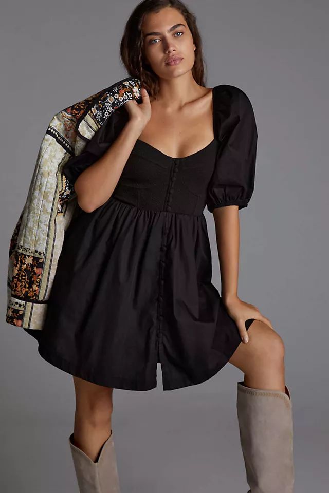 Maeve Puff-Sleeved Sweetheart Mini Dress | Anthropologie (US)