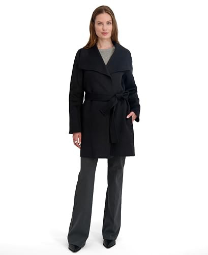 Tahari Women's Slim Fit Double-Faced Soft Wool Blend Wrap Coat with Tie Belt – Long Wool Coat, Sable, Small | Amazon (US)