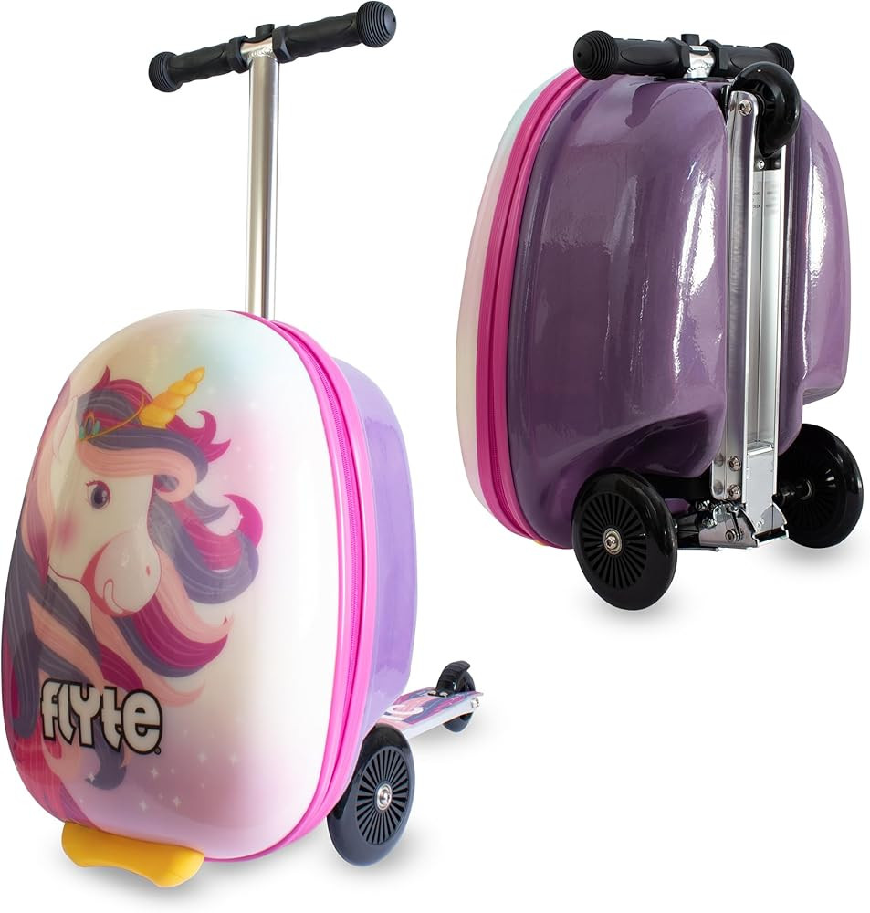 Flyte Scooter Suitcase Folding Kids Luggage – Luna the Unicorn, 18 Inch Hardshell, Ride On with... | Amazon (US)