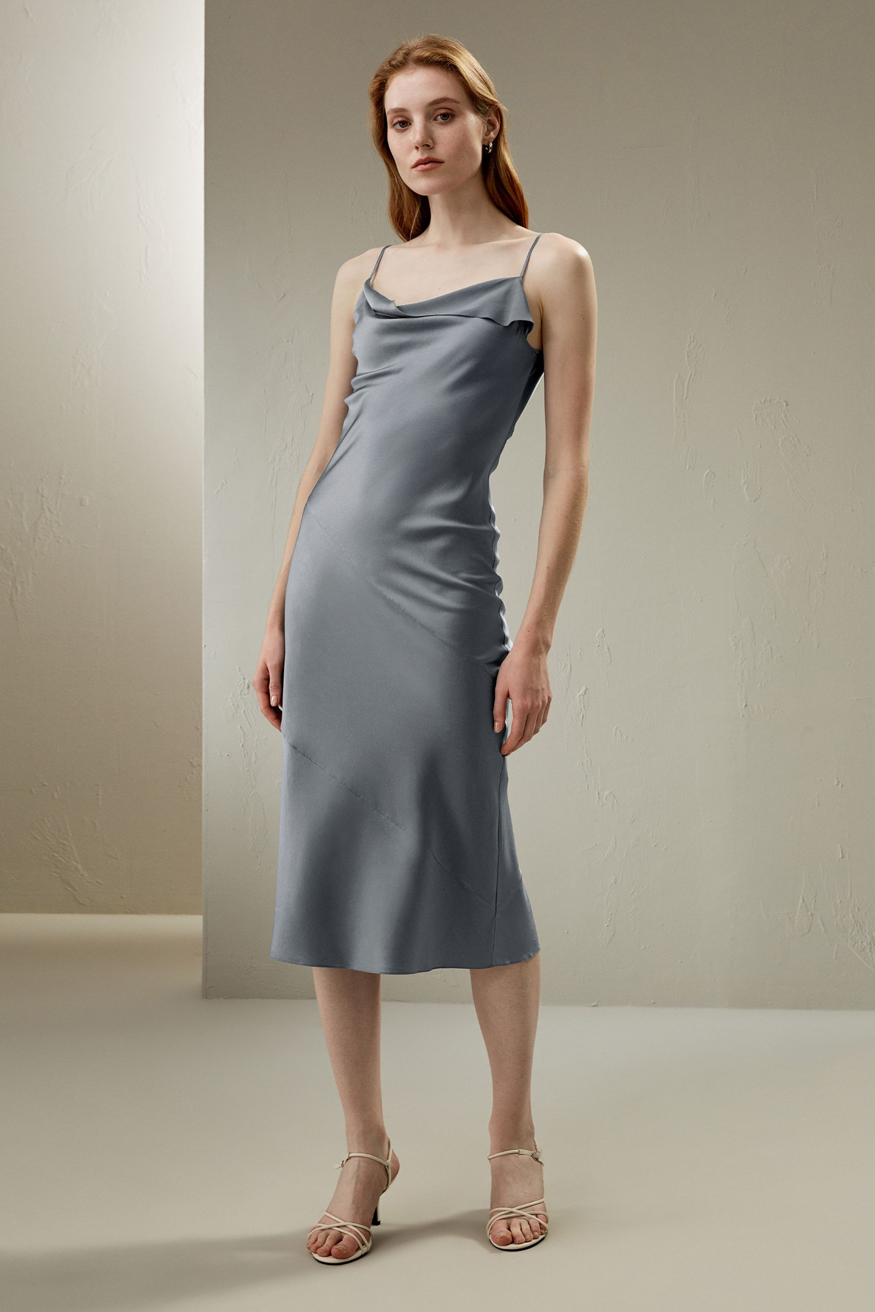 Cowl Neck Oblique-layered Silk Dress | LilySilk