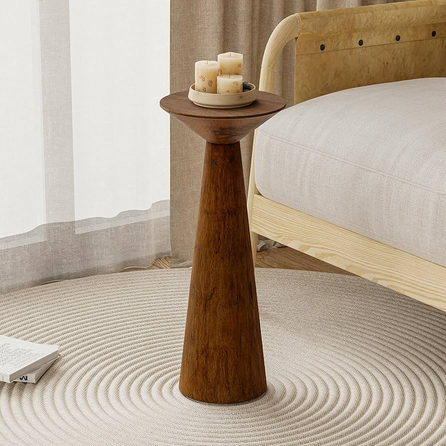 Farmhouse Tall Pedestal End Table Small Solid Wood Martini Table Plant Stand Modern Round Drink T... | Amazon (US)