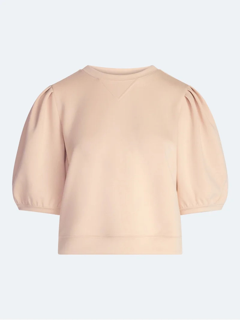 Scoop Women's and Women's Plus New Scubaknit Pleated Sleeve Top, Sizes XS-4X | Walmart (US)