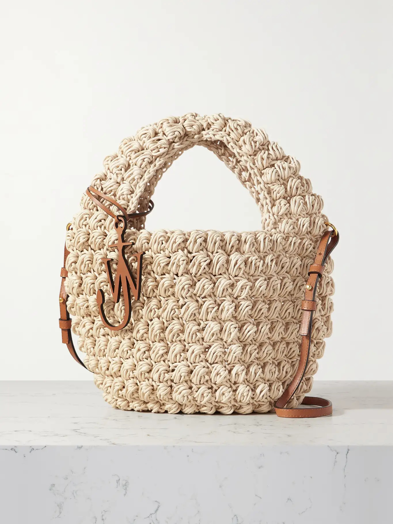 Popcorn leather-trimmed knitted cotton tote | NET-A-PORTER (UK & EU)