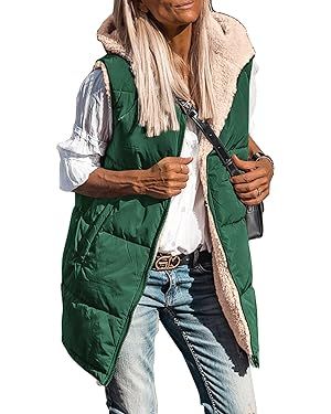PRETTYGARDEN Womens 2023 Fall Reversible Vests Sleeveless Fleece Jacket Zip Up Hoodie Pockets Lon... | Amazon (US)