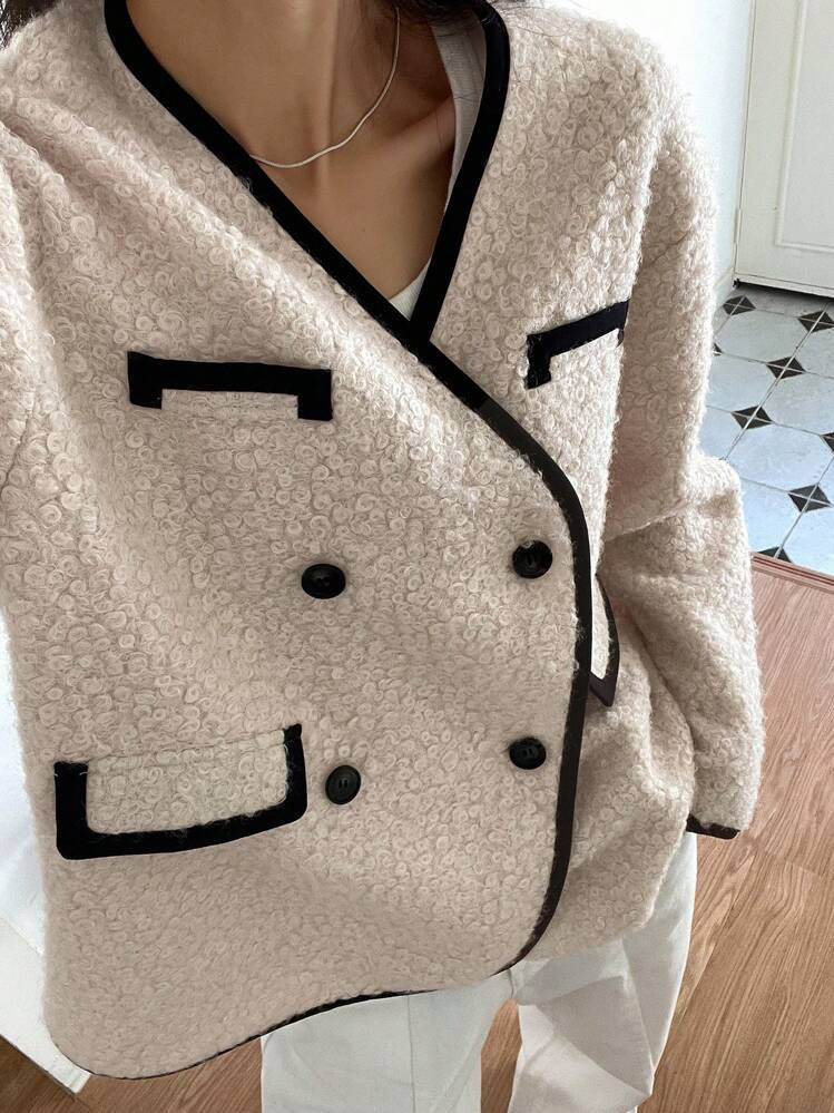 DAZY Women's Casual Business Loose Fit Contrast Color Faux Shearling Jacket | SHEIN