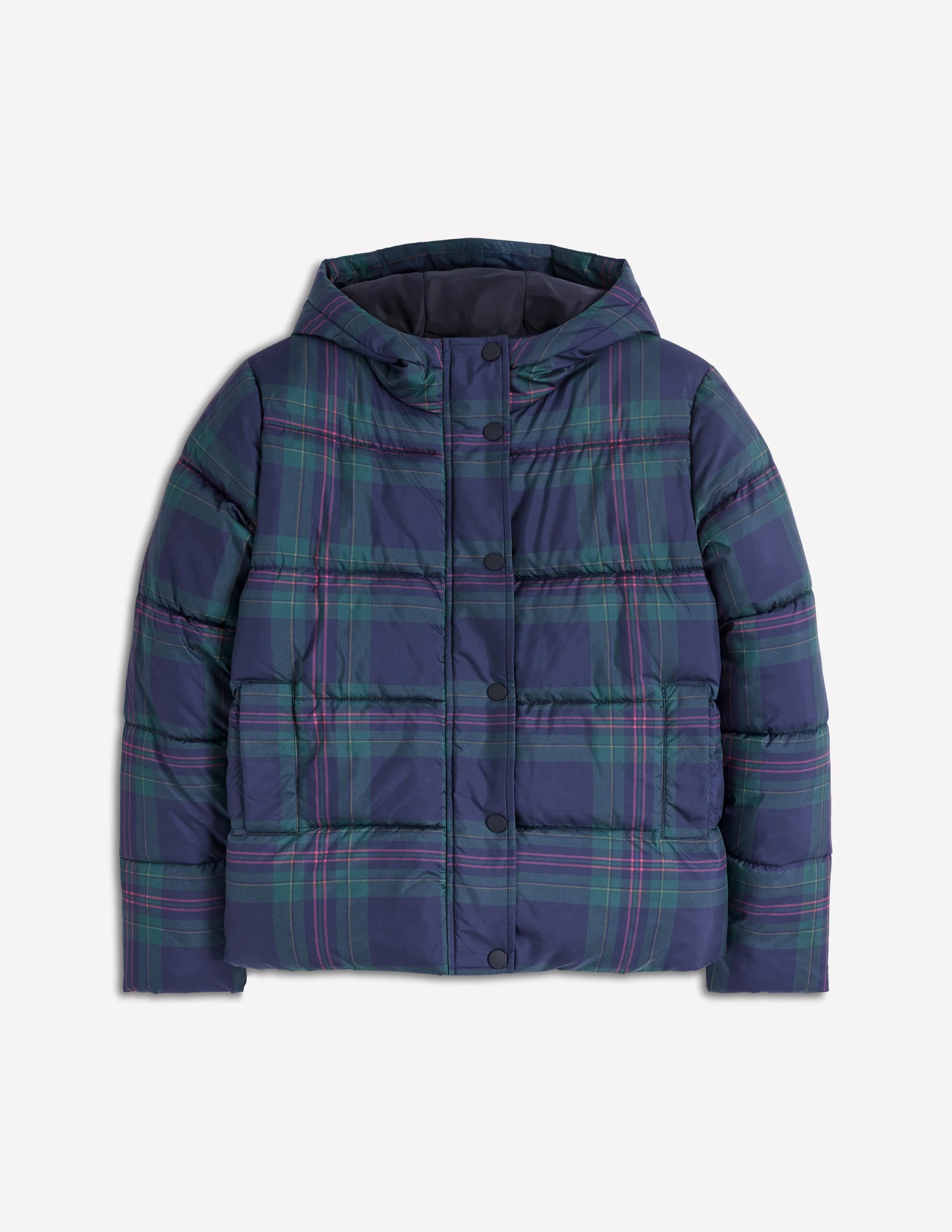 Padded Puffer Coat-Navy & Green Tonal Check | Boden (US)