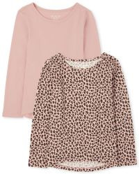 Girls Long Sleeve Solid And Leopard Print Top 2-Pack | The Children's Place | The Children's Place