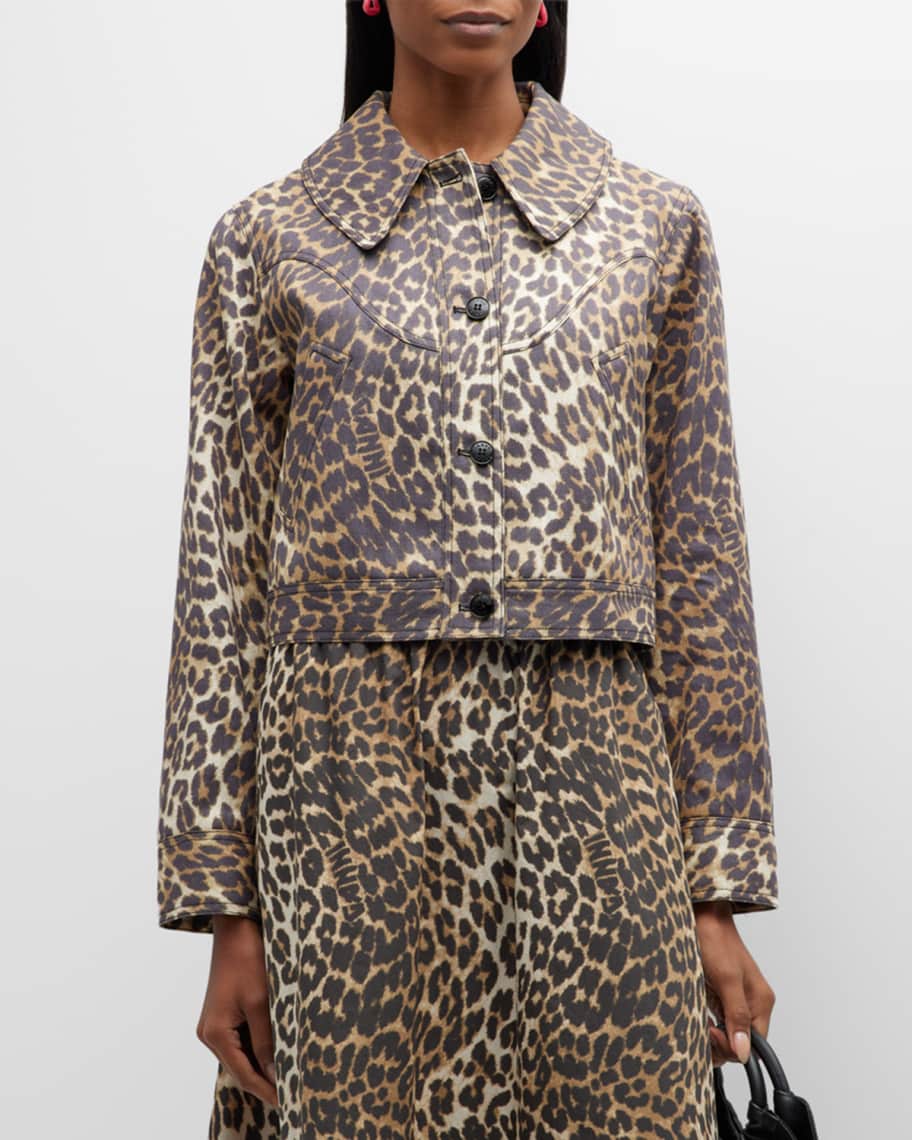 Ganni Leopard Canvas Short Jacket | Neiman Marcus