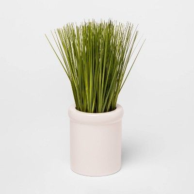 9" x 4" Artificial Grass in Ceramic Pot Green - Threshold™ | Target