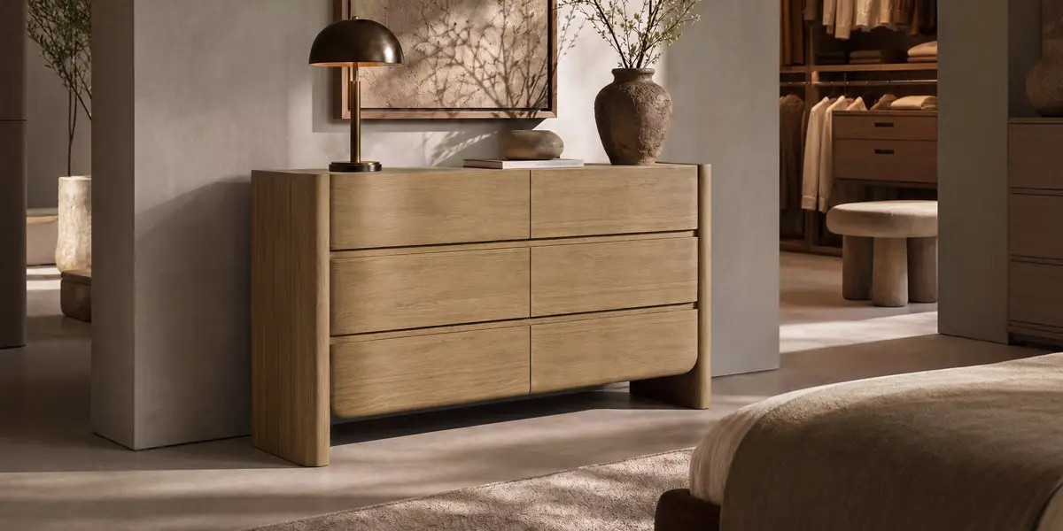 Adonis 55" Wide Modern Curved 6 Drawer Dresser, Thickened Wood Storage Chest with Handleless Desi... | Wayfair North America