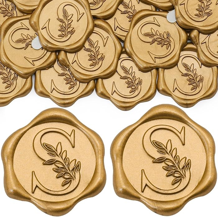 SWANGSA 50 Pack Letter S Wax Seal Stickers, Antique Gold Botanical Leaves Initial Alphabet Self-A... | Amazon (US)