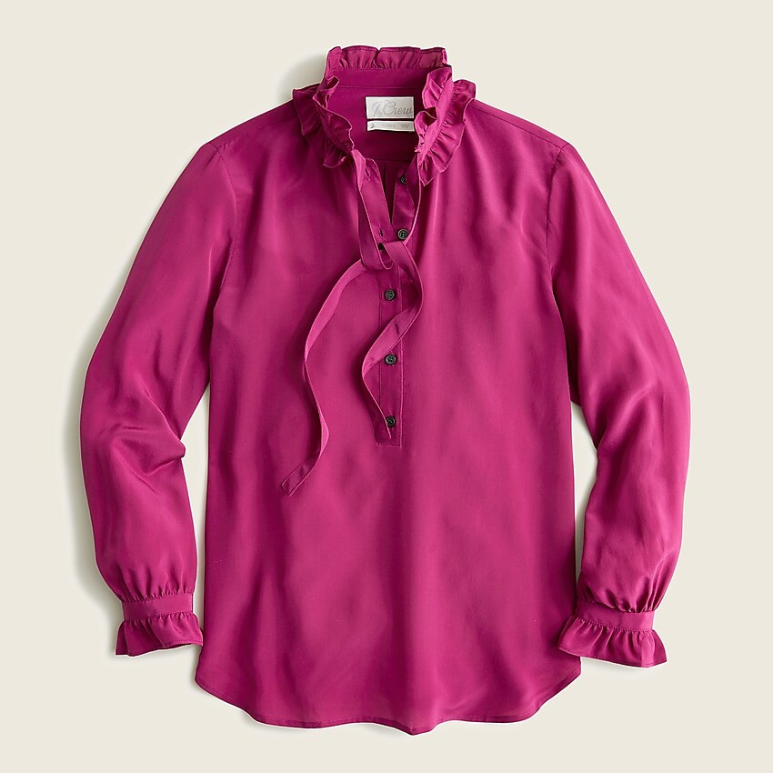 Classic-fit ruffleneck silk popover shirt | J. Crew US