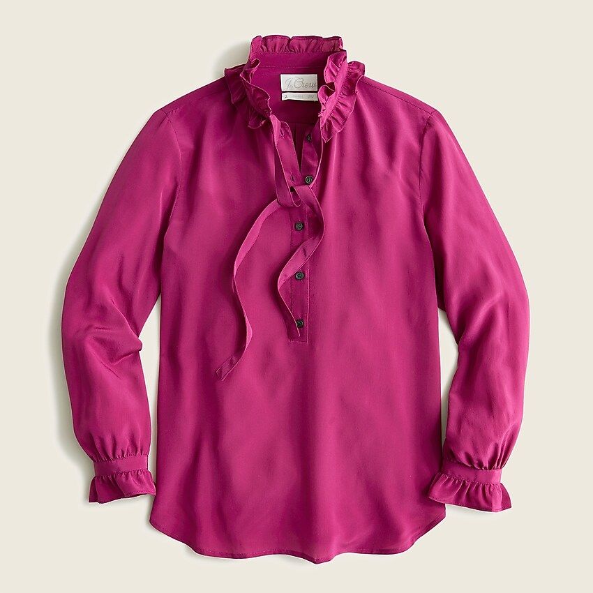 Classic-fit ruffleneck silk popover shirt | J.Crew US