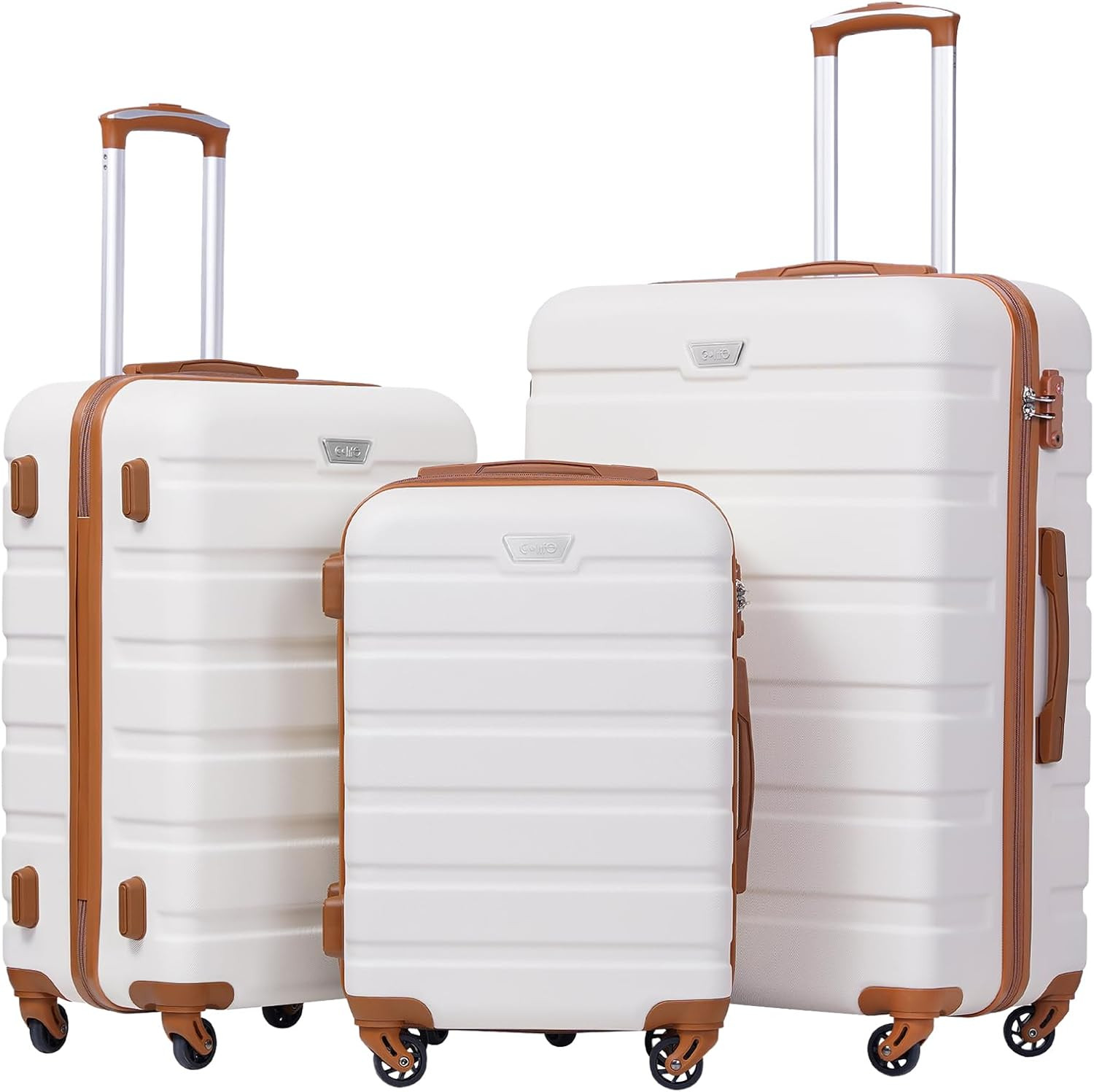 Coolife Luggage Set, Lightweight Durable Hardshell, 3 piece, Apricot White | suitcase set with 36... | Amazon (US)