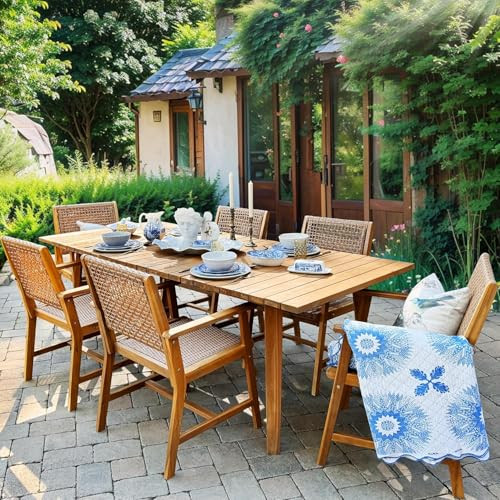 PHI VILLA 7 Pieces Acacia Wood Outdoor Dining Set for 6, Teak Large Wooden Table & Chairs with Wi... | Amazon (US)