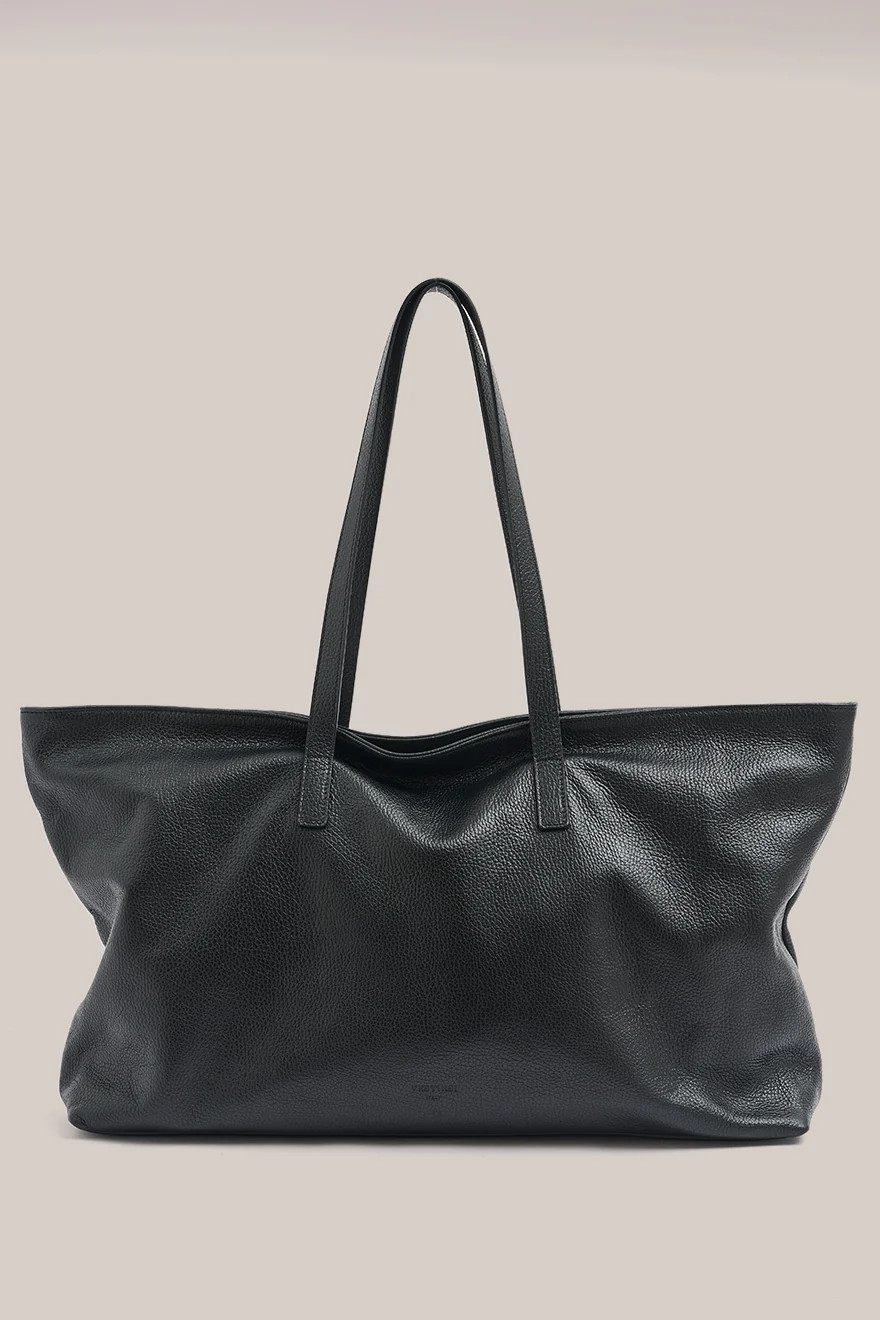 Mia XL Black Leather East West Slouchy Tote | VESTIRSI