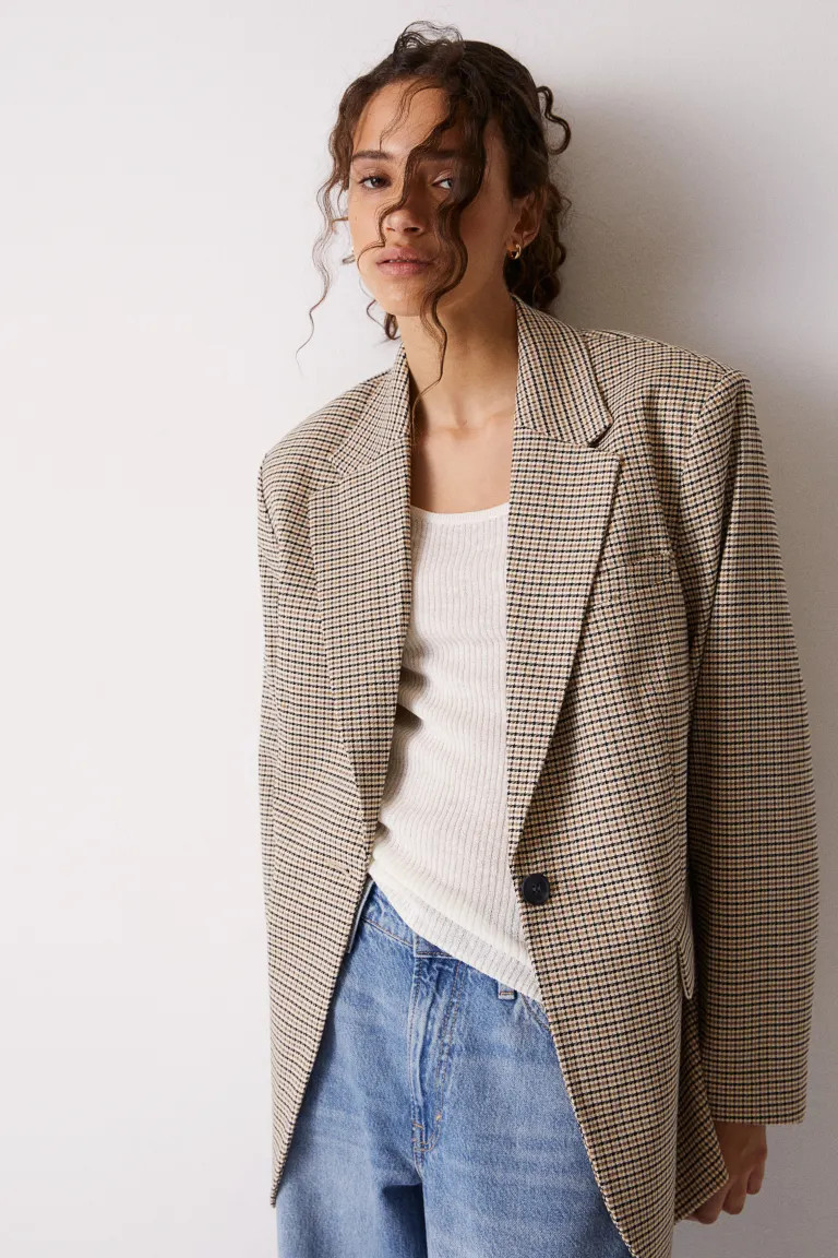 Oversized blazer - Brown/Dogtooth-patterned - Ladies | H&M GB | H&M (UK, MY, IN, SG, PH, TW, HK)