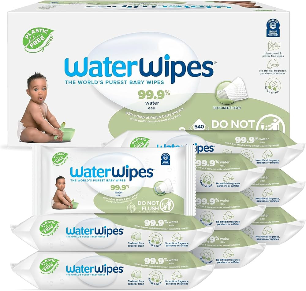 WaterWipes Plastic-Free Textured Clean, Toddler & Baby Wipes, 99.9% Water Based Wipes, Unscented ... | Amazon (US)