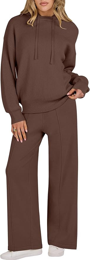 ANRABESS Women 2 Piece Outfits Sweater Sets Loose Long Sleeve Hoodies Knit Pullover Wide Leg Pant... | Amazon (US)