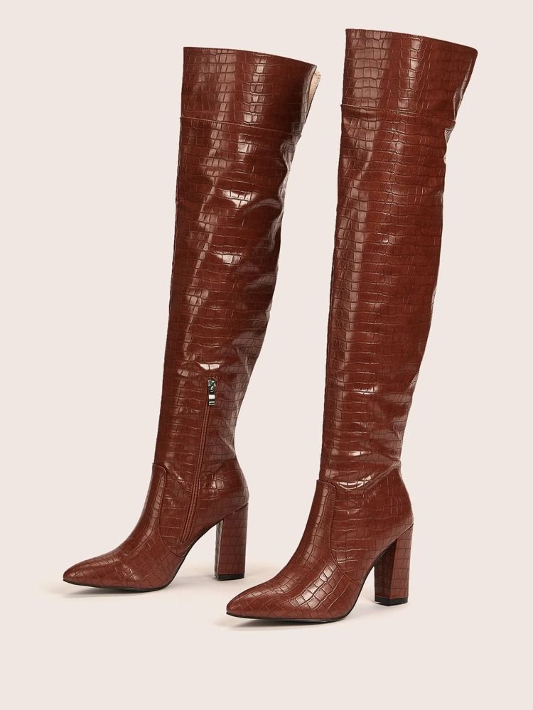 Solid Croc Embossed Classic Boots | SHEIN