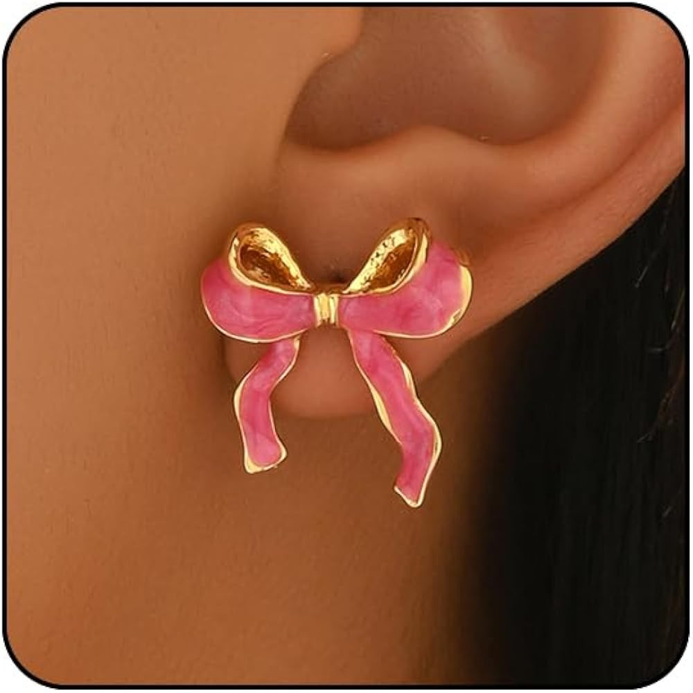 Gold Bow Earrings for Women Silver Ribbon Earring Pink Valentines Earrings for Women Coqutte Jewe... | Amazon (US)