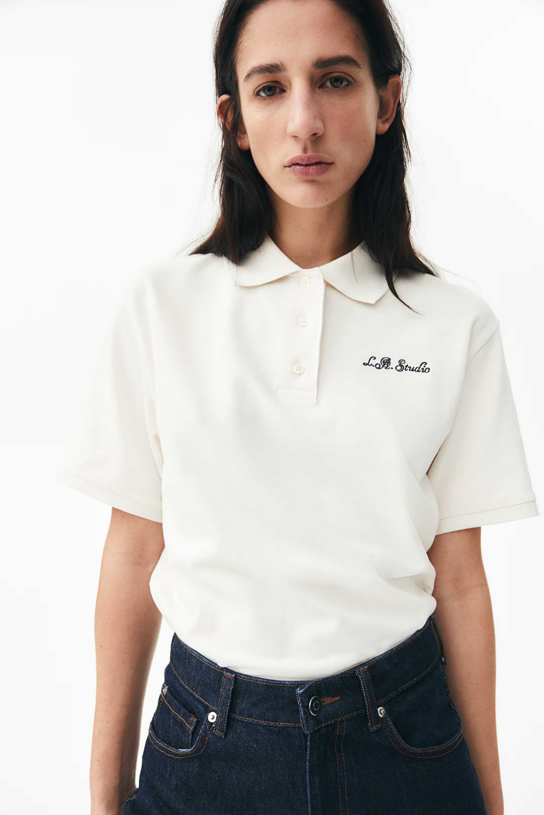Polo shirt - White/LA Studio - Ladies | H&M GB | H&M (UK, MY, IN, SG, PH, TW, HK)
