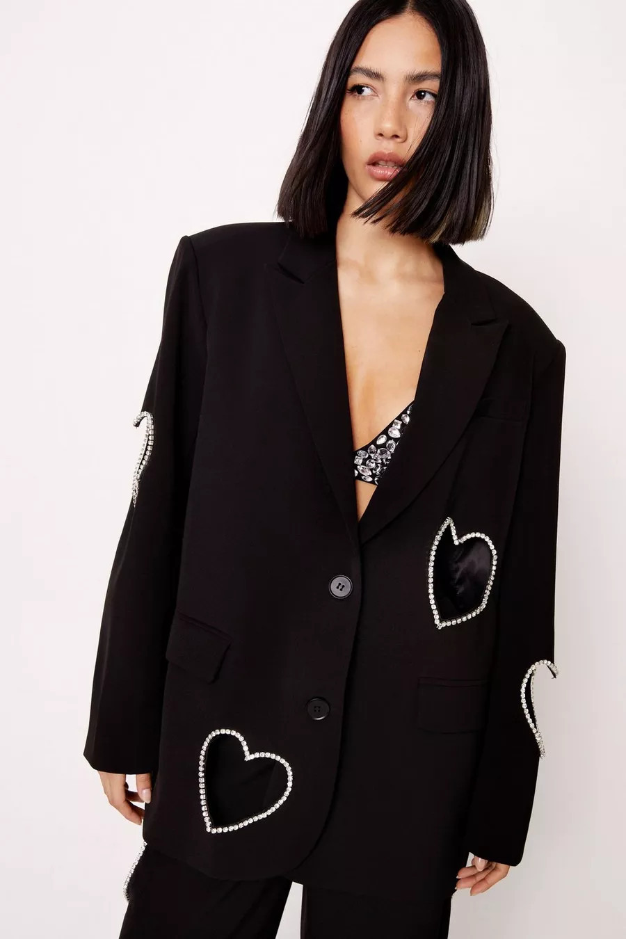 Premium Cut Out Embellished Heart Satin Blazer | Nasty Gal US