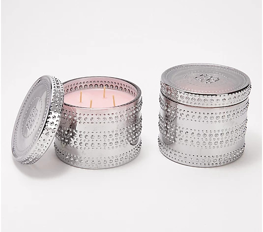 HomeWorx by Harry Slatkin S/2 Cranberry Nog Hobnail 18oz Candles | QVC