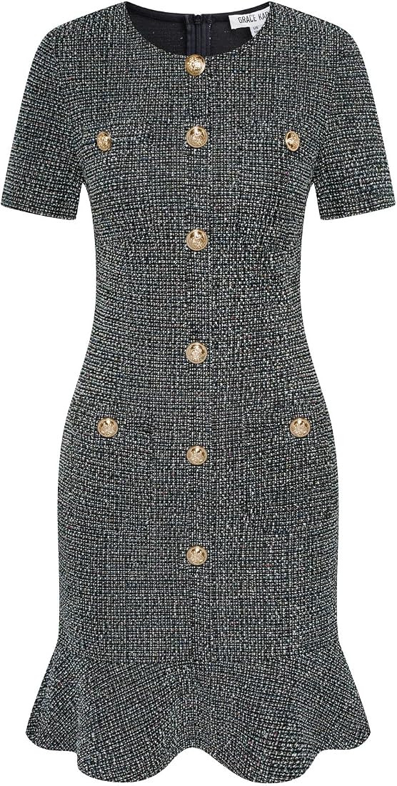 GRACE KARIN Womens Tweed Dress 2024 Fall Short Sleeve Button Bodycon Elegant Work Mini Dress Casu... | Amazon (US)