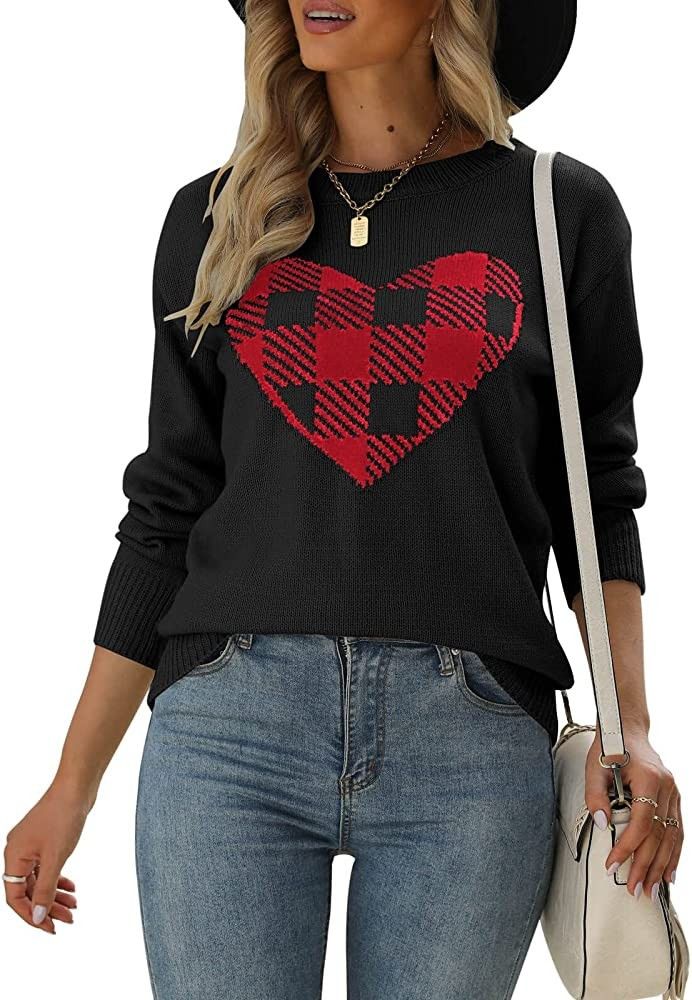 shermie Women's Pullover Sweaters Long Sleeve Crewneck Cute Heart Knitted Sweater at Amazon Women... | Amazon (US)