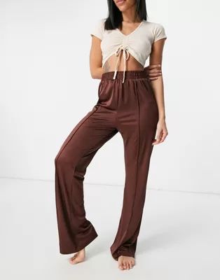 ASOS DESIGN jersey slouchy pj suit trackpant in chocolate | ASOS (Global)