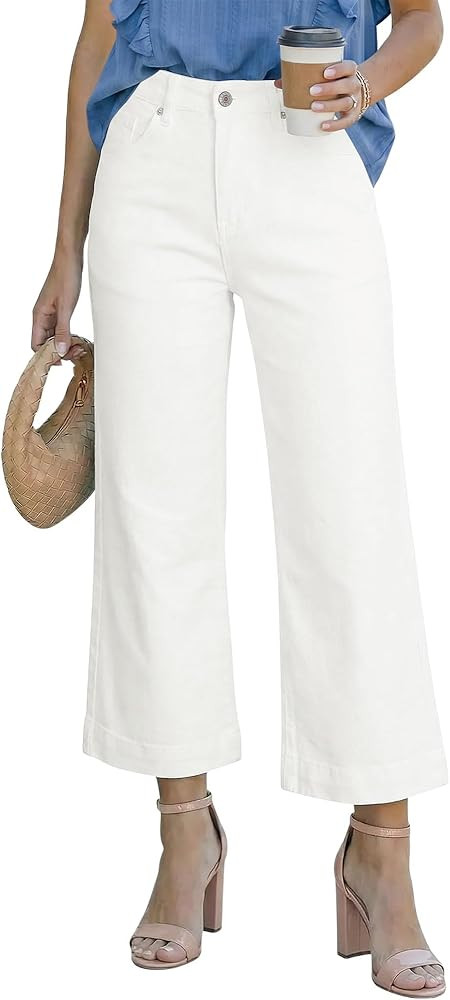 SANMM Jeans for Women High Waisted Wide Leg Flare Jean Cropped Denim Pants Stretchy with Pockets | Amazon (US)