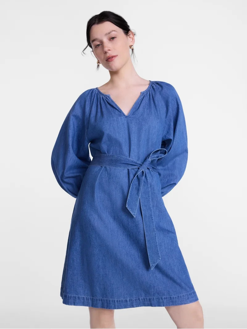 Scenario Women's and Women's Plus Mini Dress with Long Balloon Sleeves, Sizes XS-4X | Walmart (US)