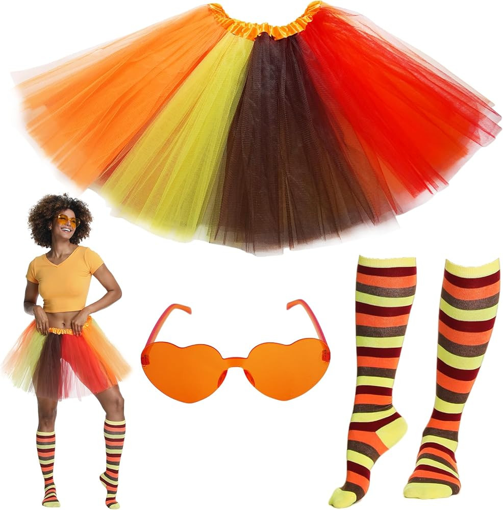 Adult Orange Tutu with Sock Set for Women Thanksgiving Halloween Pumpkin Turkey Tutu Costume Part... | Amazon (US)