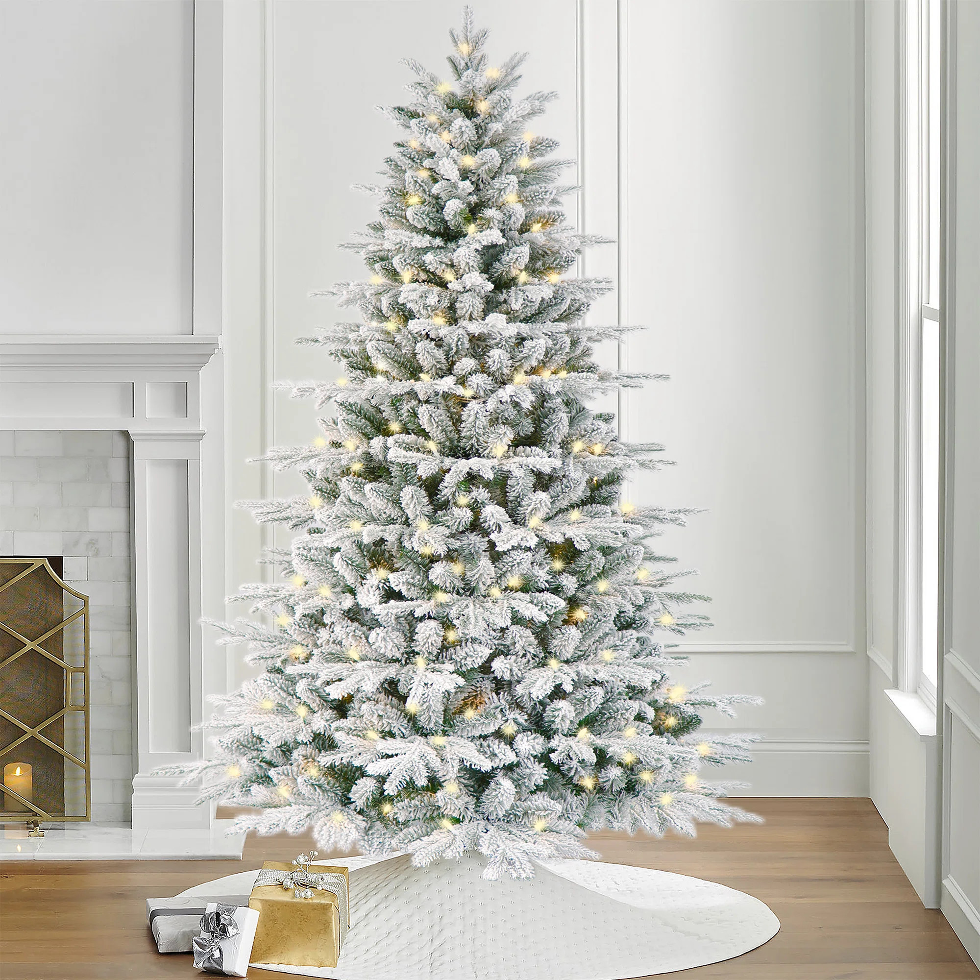 6.5Ft Pre-Lit Flocked Pe Christmas Tree With 350 Dual-Color Multi-Functional Led Lights | Wayfair North America