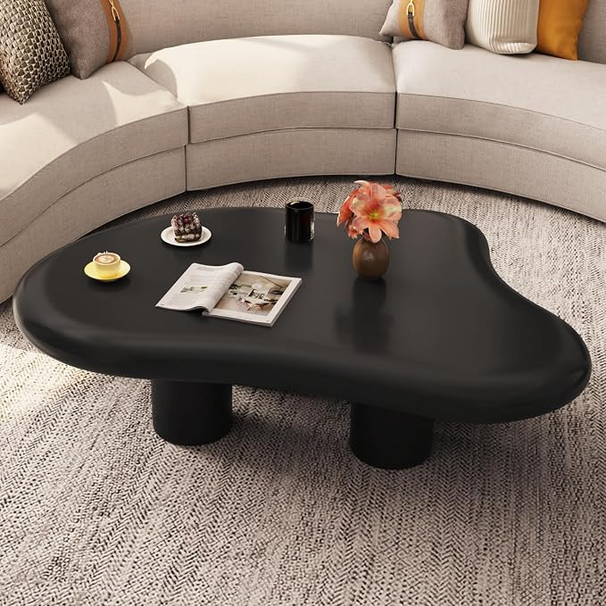 35.43" Black Cloud Coffee Table, Modern Round Edge Coffee Table with 4 Sturdy Support Legs and 2.... | Amazon (US)