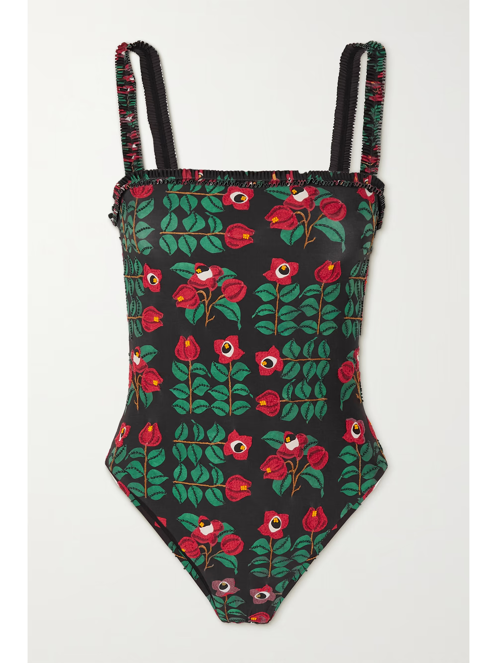 Limón ruffled embellished floral-print recycled swimsuit | NET-A-PORTER (US)
