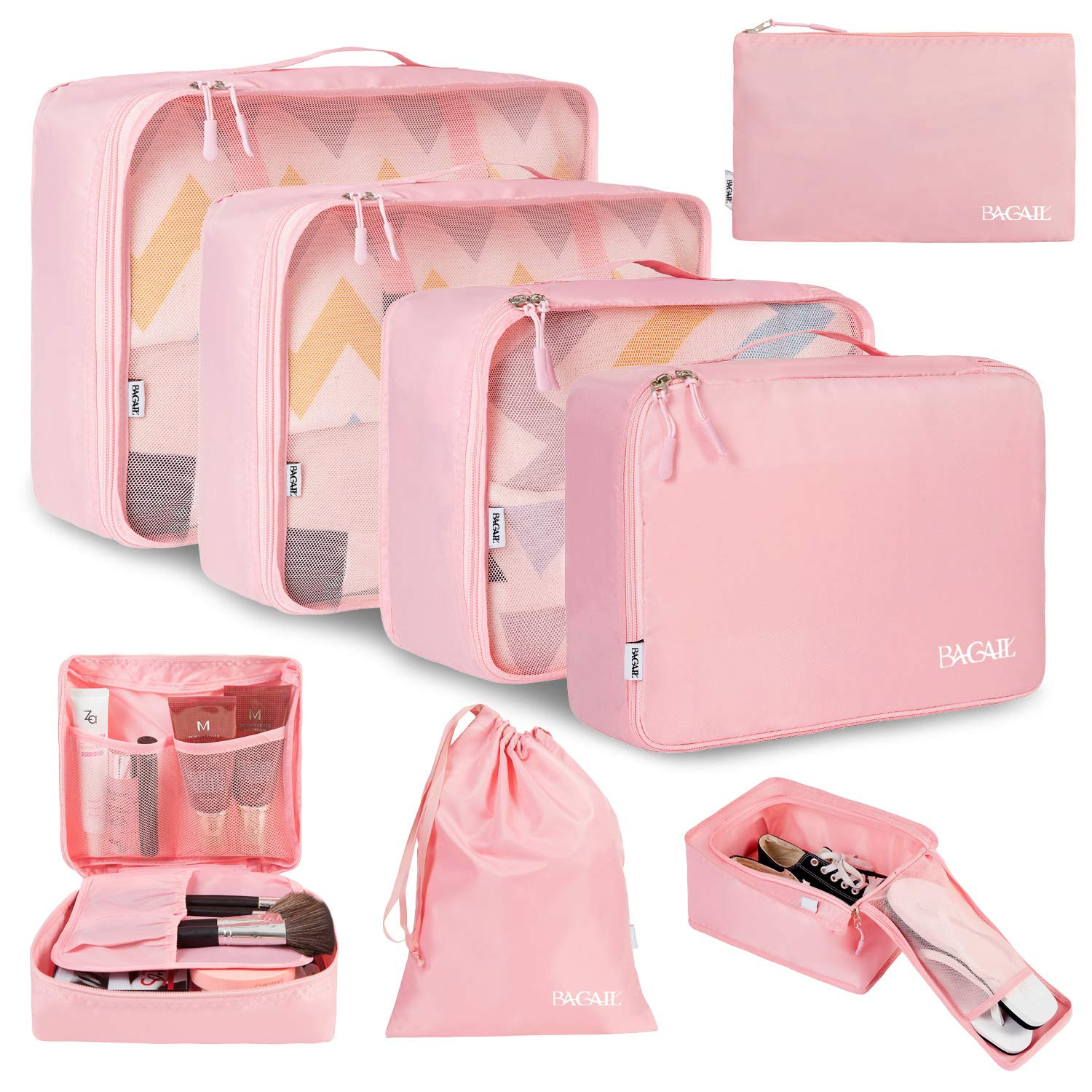 BAGAIL 8 Set Packing Cubes Luggage Packing Organizers for Travel Accessories (Blush Pink) | Amazon (US)